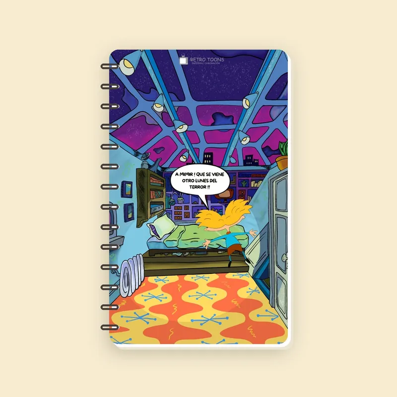 Libreta A5 con espiral y la pieza de Arnold en la tapa