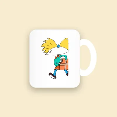 Tazón blanco con Arnold caminando con su mochila